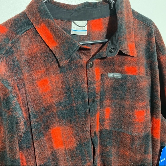 Columbia Mens XL Steens Mountain Printed Fleece Jacket Red Black Plaid Snap NWT - Picture 2 of 15